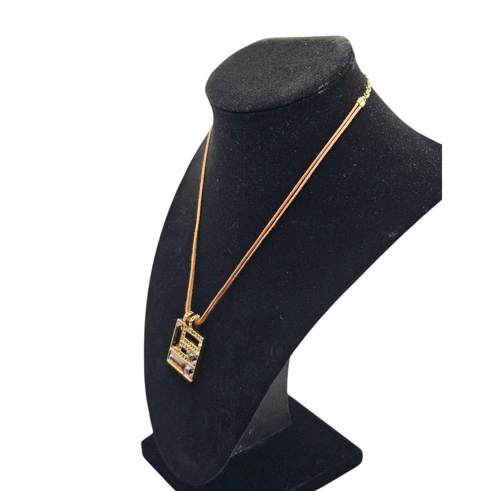 Swarovski Ilori Rose Gold Brown Pink Square‎ Crystal Pendant 18" Cord Necklace - Picture 9 of 13